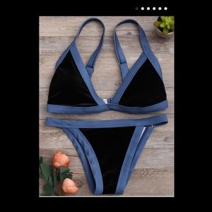 NWT Black/Blue Velvet Zaful Bikini